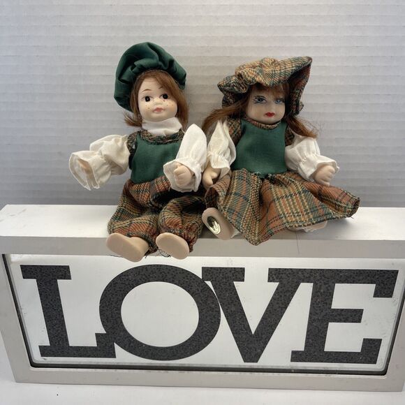 Vintage 6” Mini Porcelain Dolls Posable Plaid Outfit Couple Hand Painted B#3 - Picture 6 of 12
